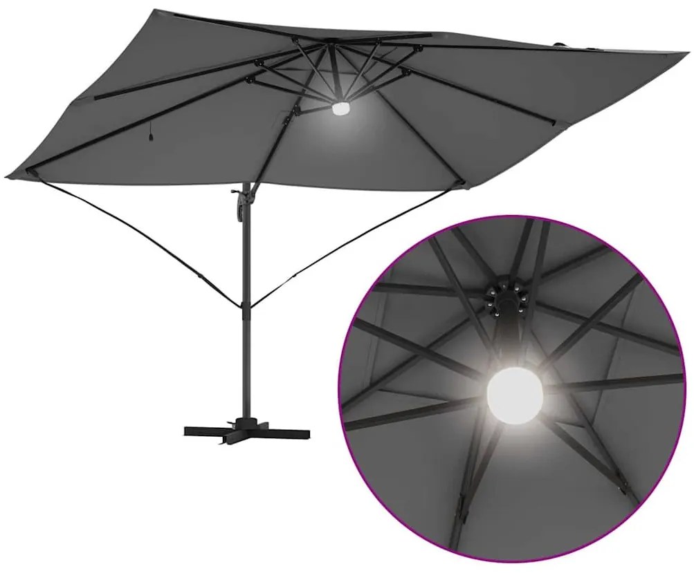 Guarda-Sol Cantilever Roma da com LEDs, Antracite, 352x251x265 cm, em