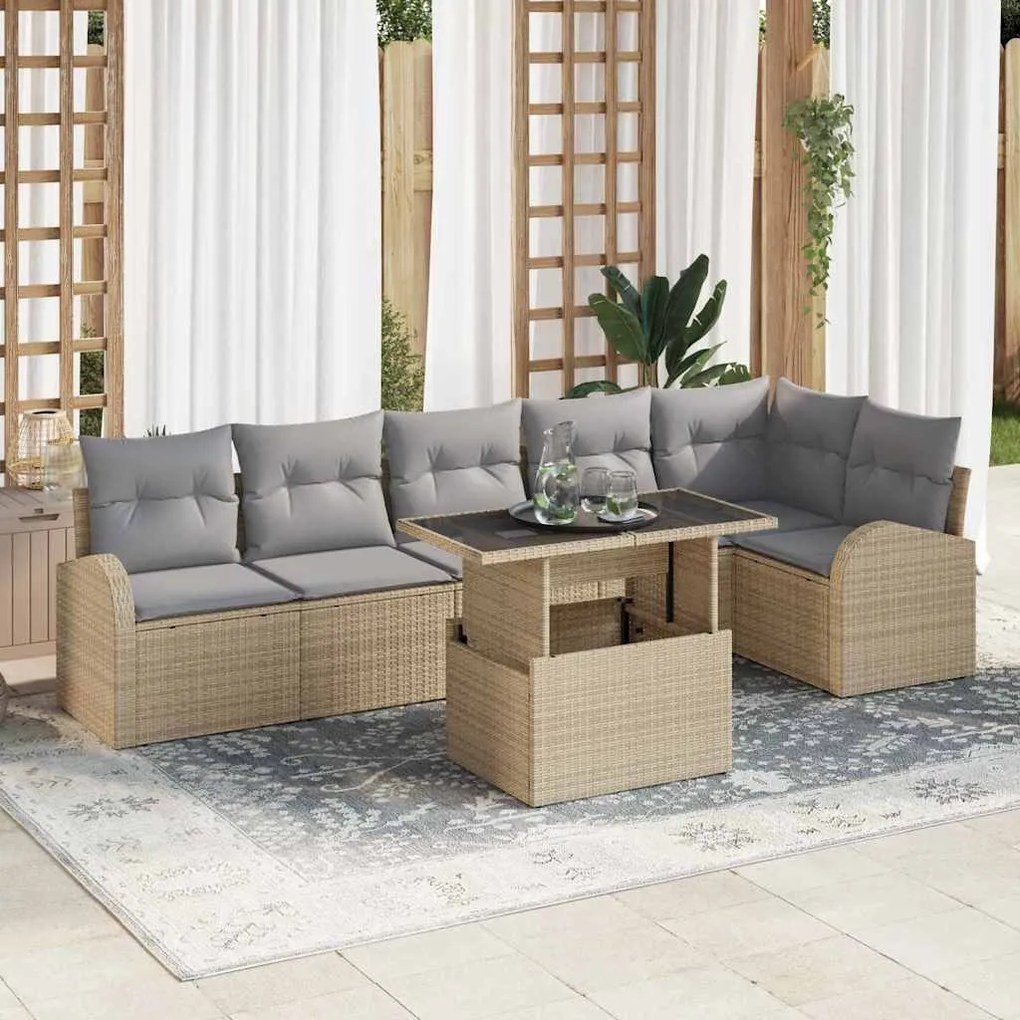vidaXL Conjunto de Sofá de Jardim Manual 7 pcs Bege Rattan Sintético