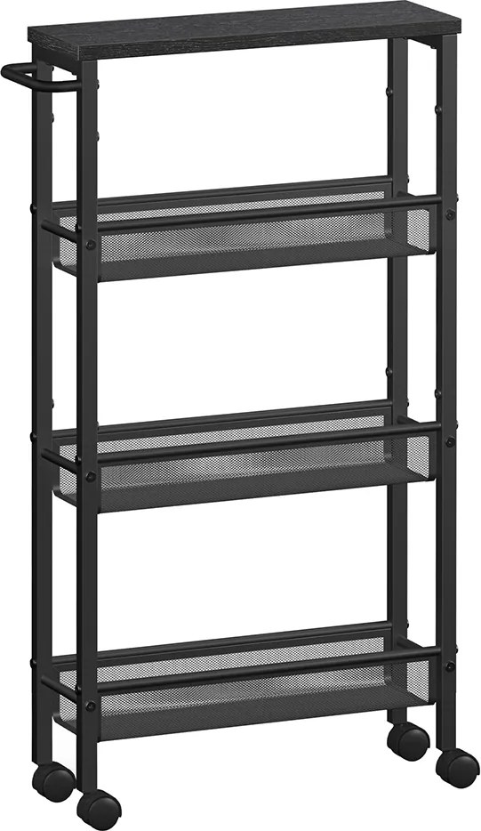 Carrinho cozinha estreito 13 x 45,4 x 77 cm com 4 prateleiras e pega em preto