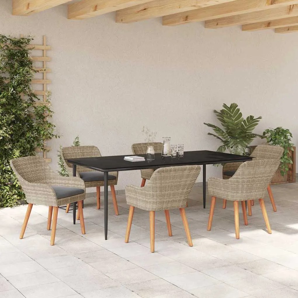 Conjunto de sala de jantar 7 pcs Cinza claro e preto Largo