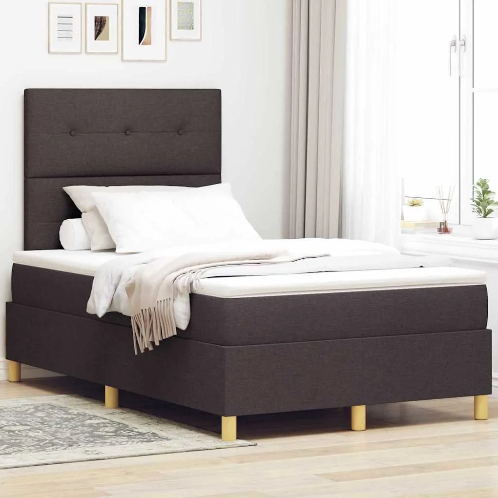 Cama Box com Colchão e LED Castanho Escuro 120x200 cm Tecido
