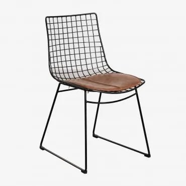 Cadeira De Jantar De Aço Renee Preto & Couro Sintético Café Vintage - Sklum