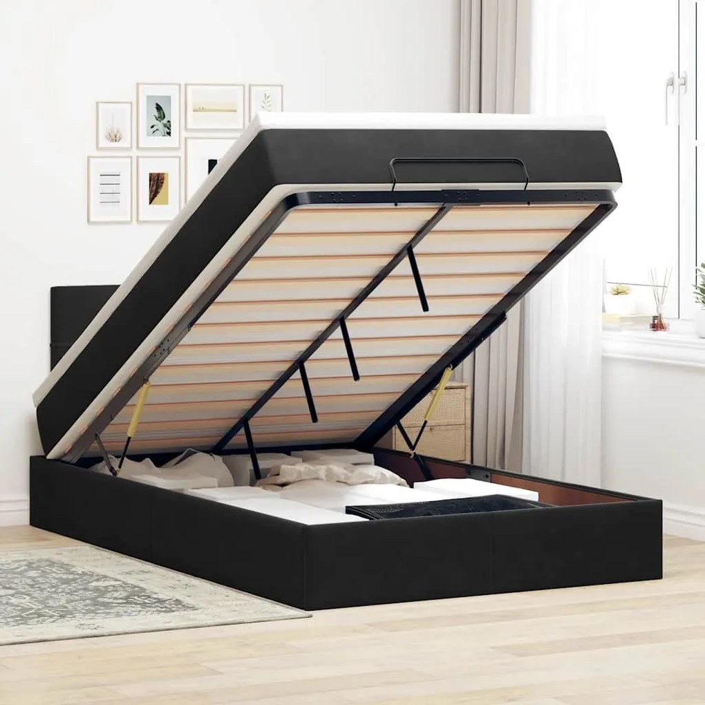 vidaXL Estrutura de cama otomana com colchão 120x200 cm veludo preto