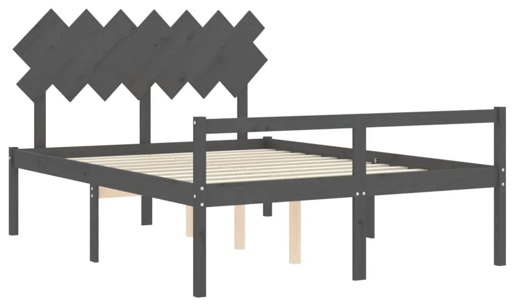 Estrutura de cama King Size com cabeceira madeira maciça cinza