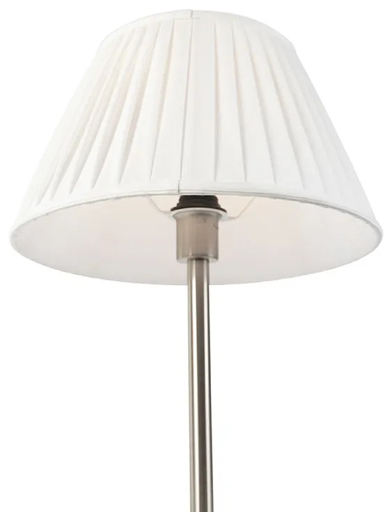 Candeeiro de mesa clássico em aço com cúpula plissada branca 35 cm - Simplo Design,Clássico / Antigo