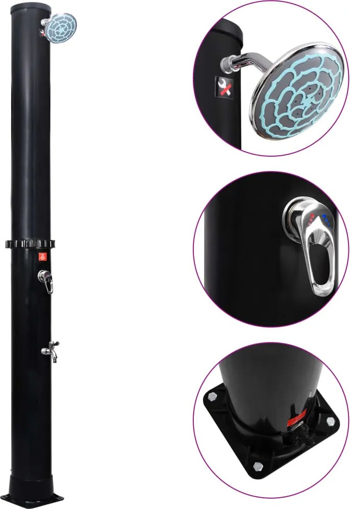 92392 vidaXL Chuveiro solar de exterior c/ cabeça e torneira 40 L