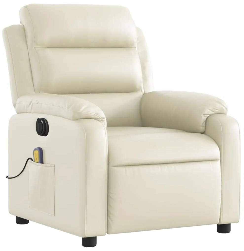 Poltrona massagens reclinável elétrica couro artificial creme