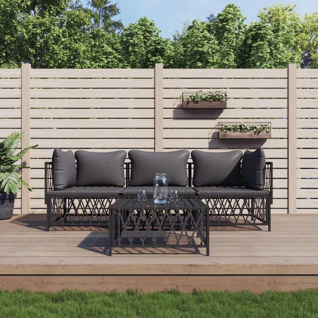 vidaXL 4 pcs conjunto lounge de jardim com almofadões aço antracite