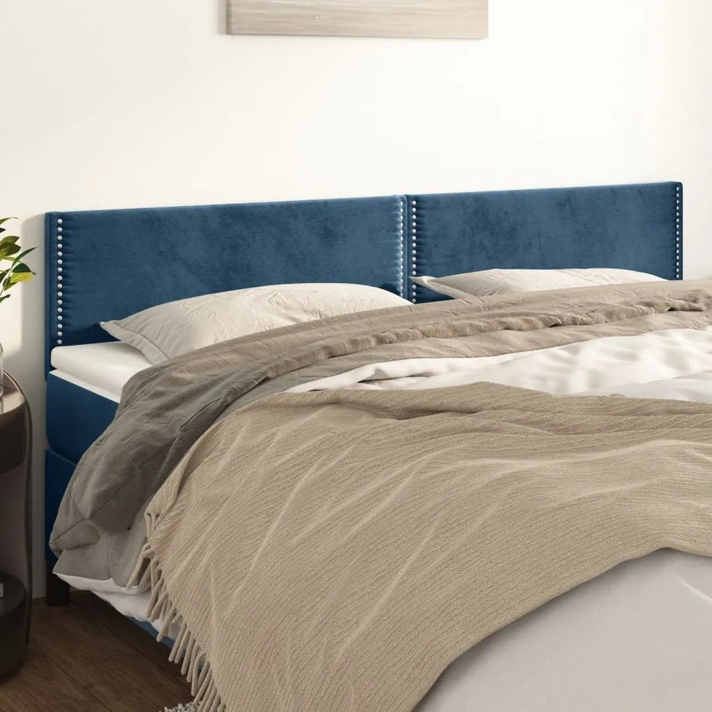 Cabeceira de cama 2 pcs veludo 90x5x78/88 cm azul-escuro