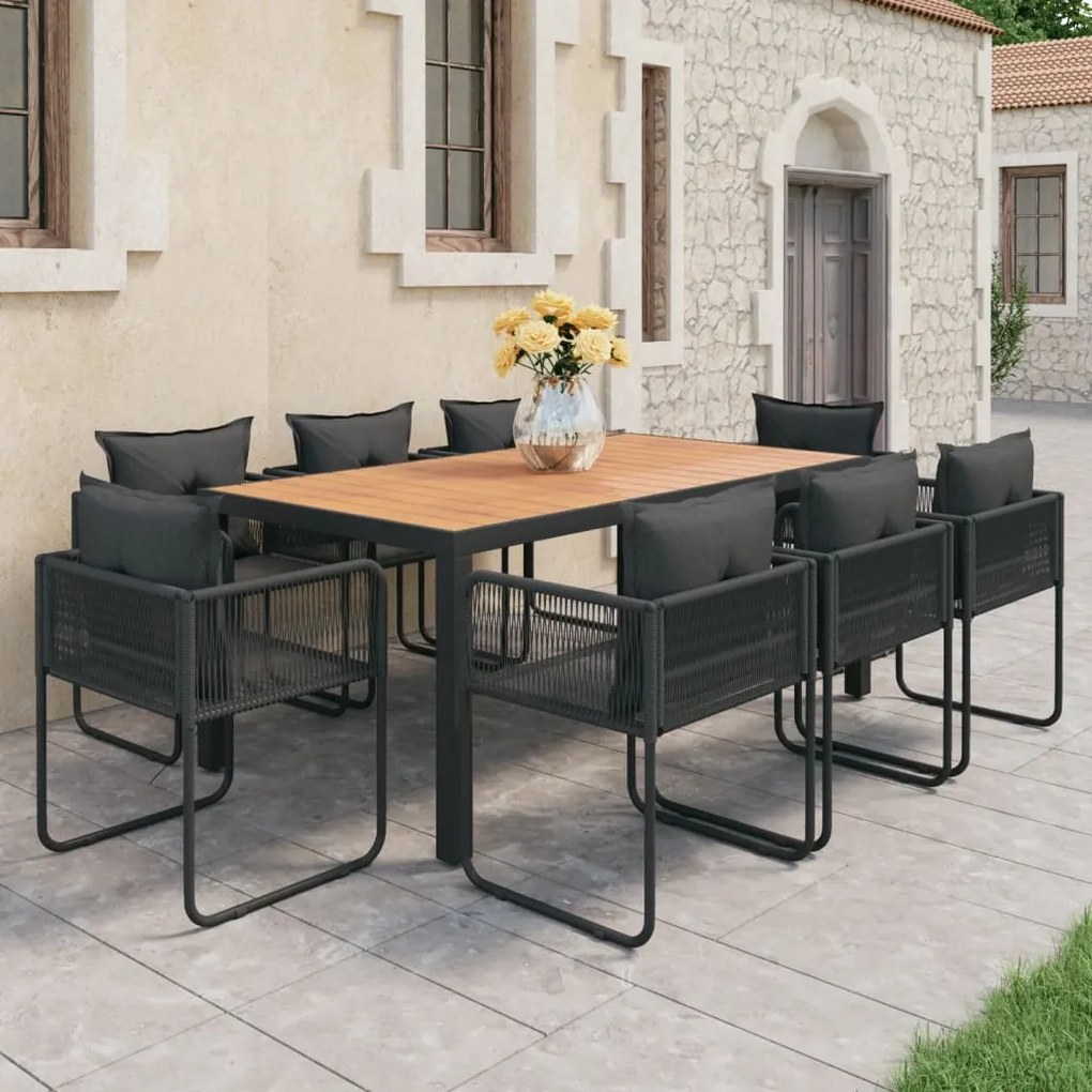 9 pcs conjunto de jantar p/ jardim vime de PVC preto e castanho