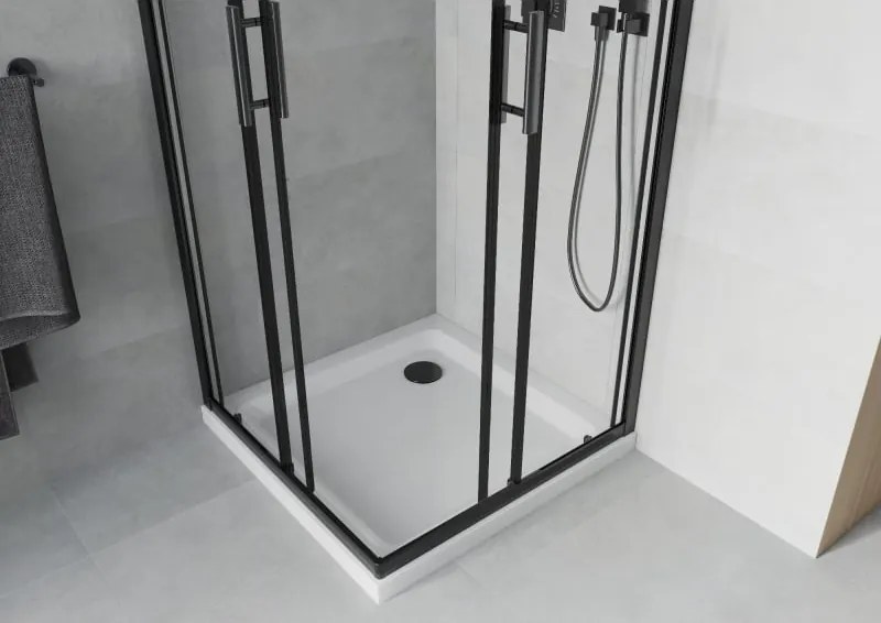 Mexen Rio cabine de duche quadrada 80 x 80 cm, transparente, preta + base de duche Flat, branca - 860-080-080-70-00-4010B