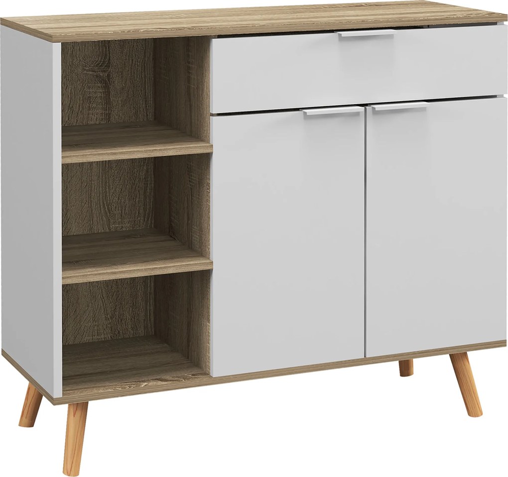 HOMCOM Aparador Branco para Sala de Estar com 1 Gaveta 2 Portas de Fechamento Suave e Prateleiras Ajustáveis 95x35x85 cm Madeira | Aosom Portugal
