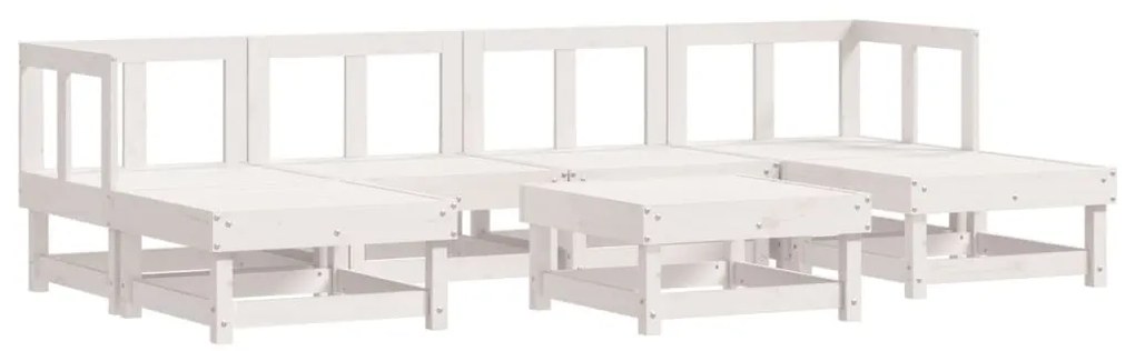 7pcs conjunto lounge jardim c/ almofadões madeira maciça branco