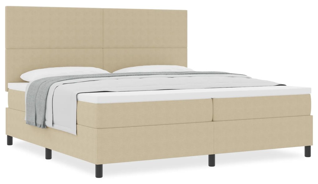 Cama Box Spring com Colchão Bege 200x200 cm Tecido de Corduroy