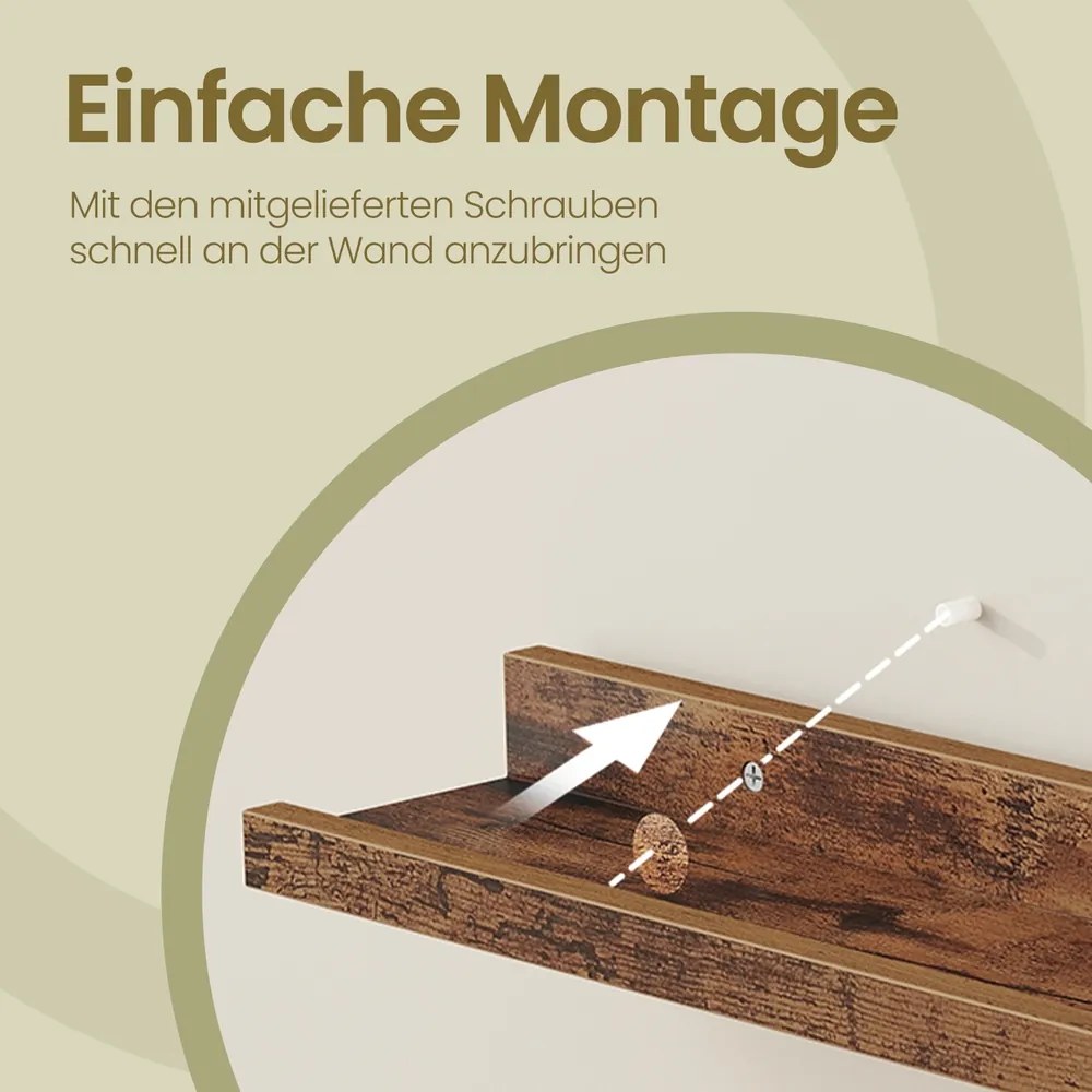 Conjunto de 2 Prateleiras suspensas de parede 10 x 60 x 5/2 cm Castanho