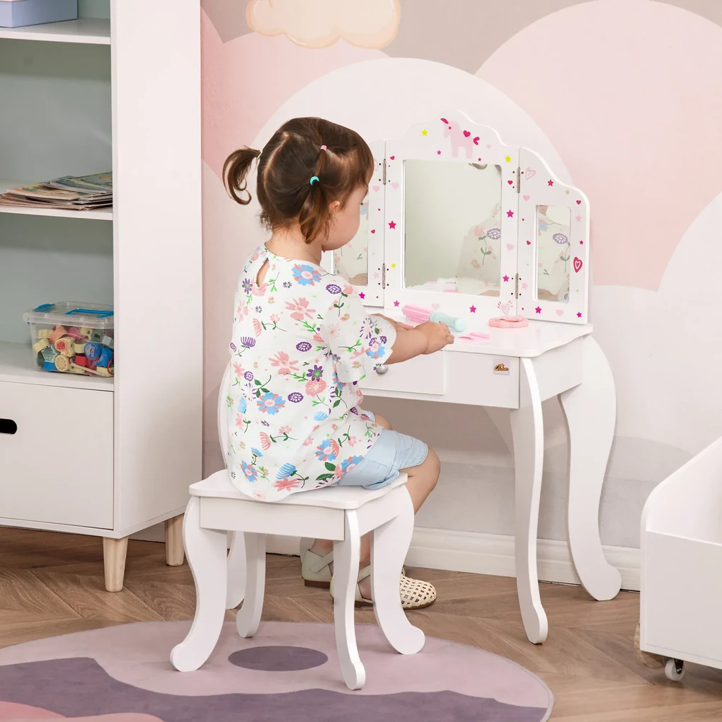 HOMCOM Toucador infantil e cadeira de beleza Conjunto com luzes de