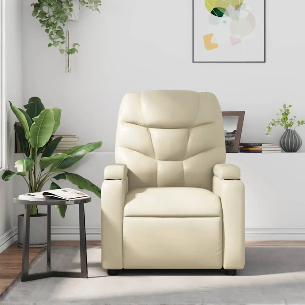 Poltrona de massagens reclinável couro artificial cor creme