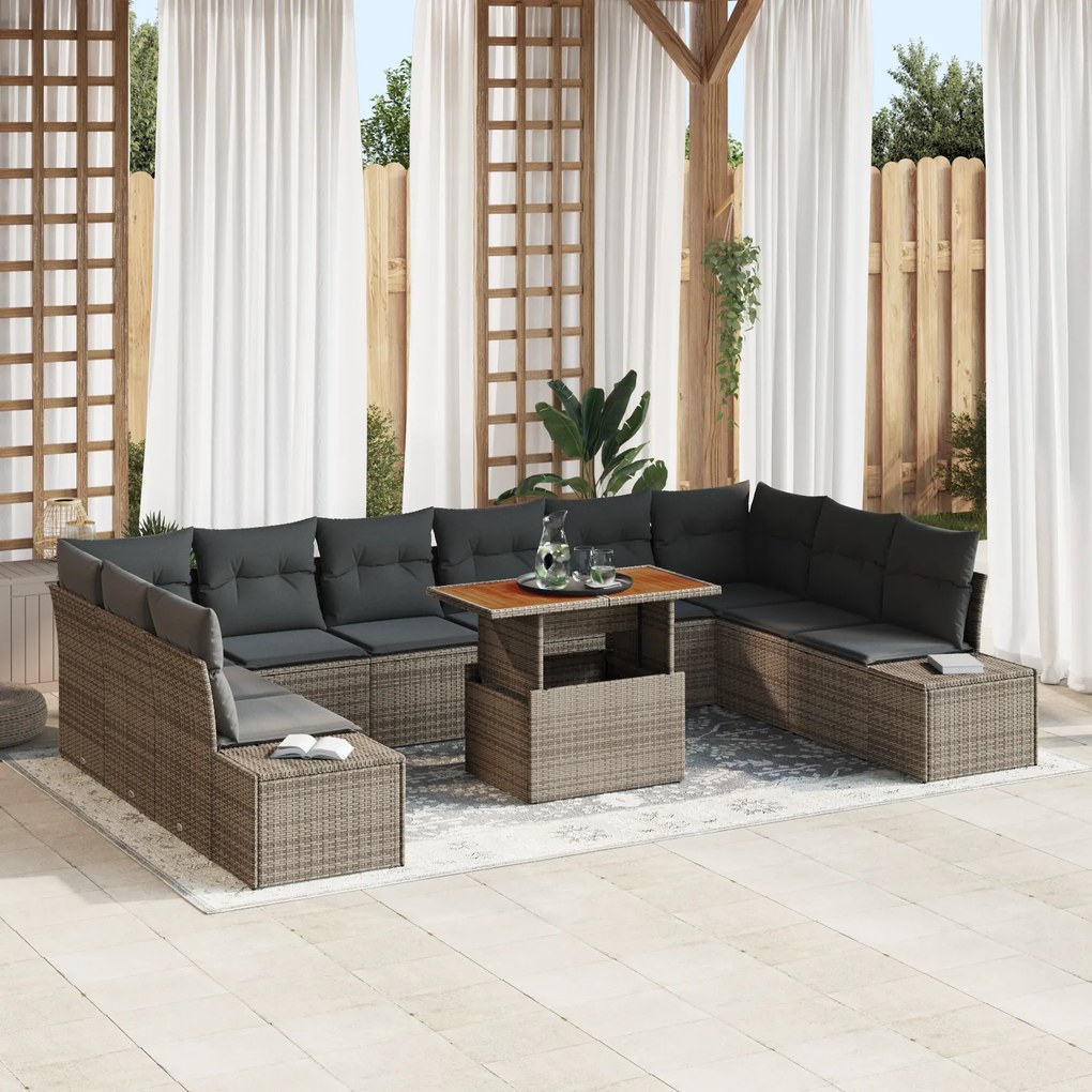 Conjunto de Sofá de Jardim 11 peças com Almofadas Cinza Polivime