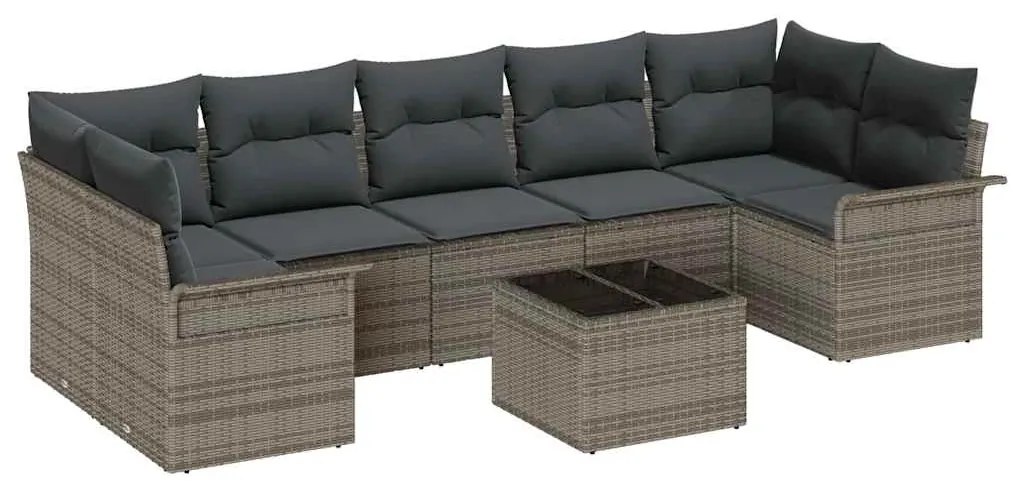 Sofá de Jardim 8 Peças com Almofadas Cinzas em Rattan Sintético