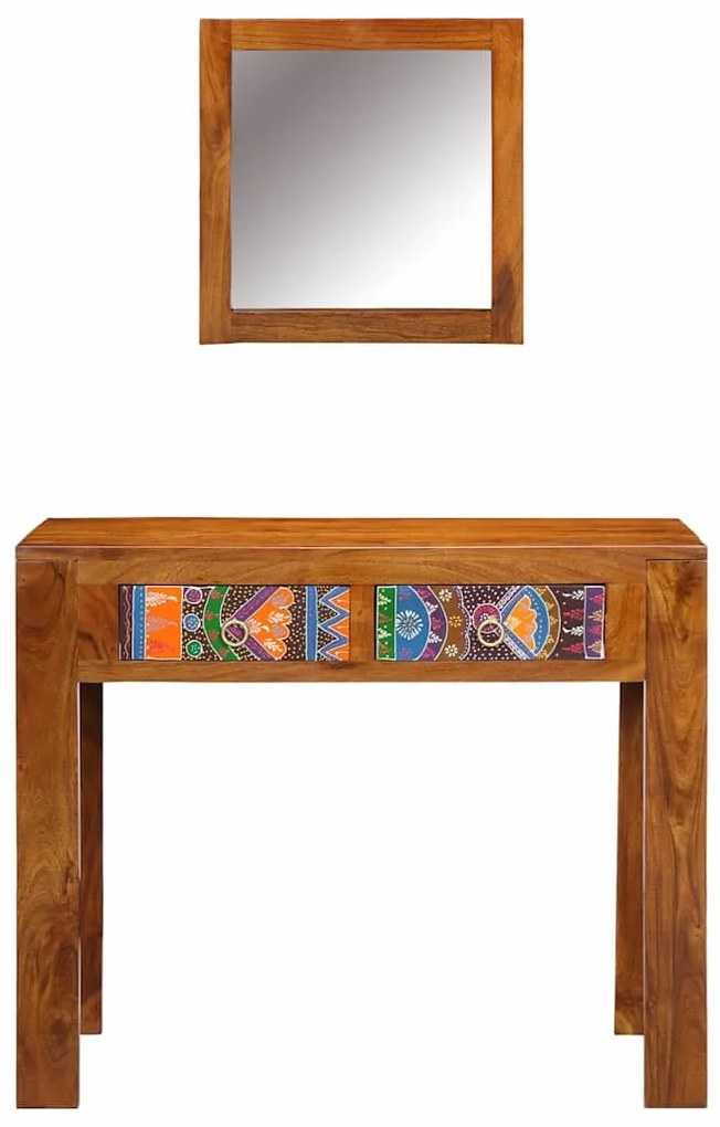 Mesa de Maquilhagem com Espelho Castanho Madeira Sólida de Acácia