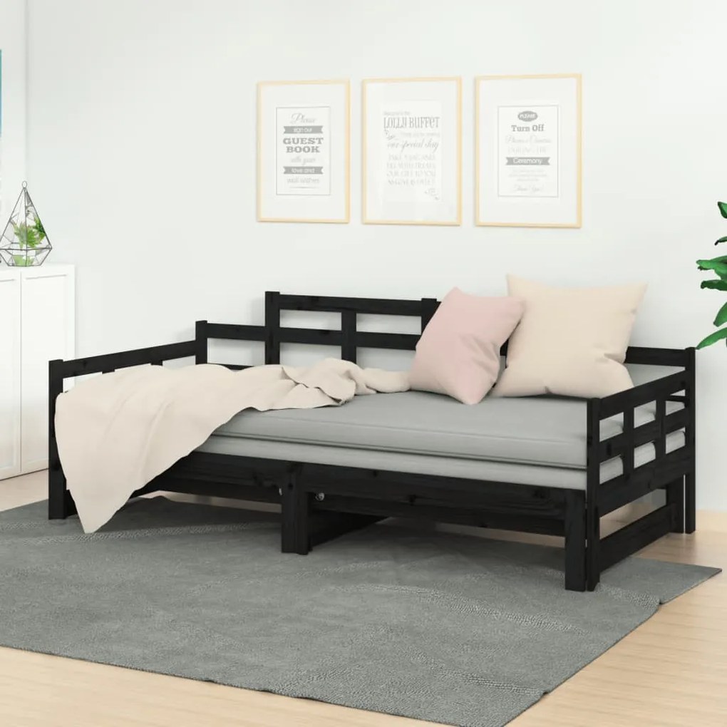 Estrutura sofá-cama de puxar 2x(80x200) cm pinho maciço preto