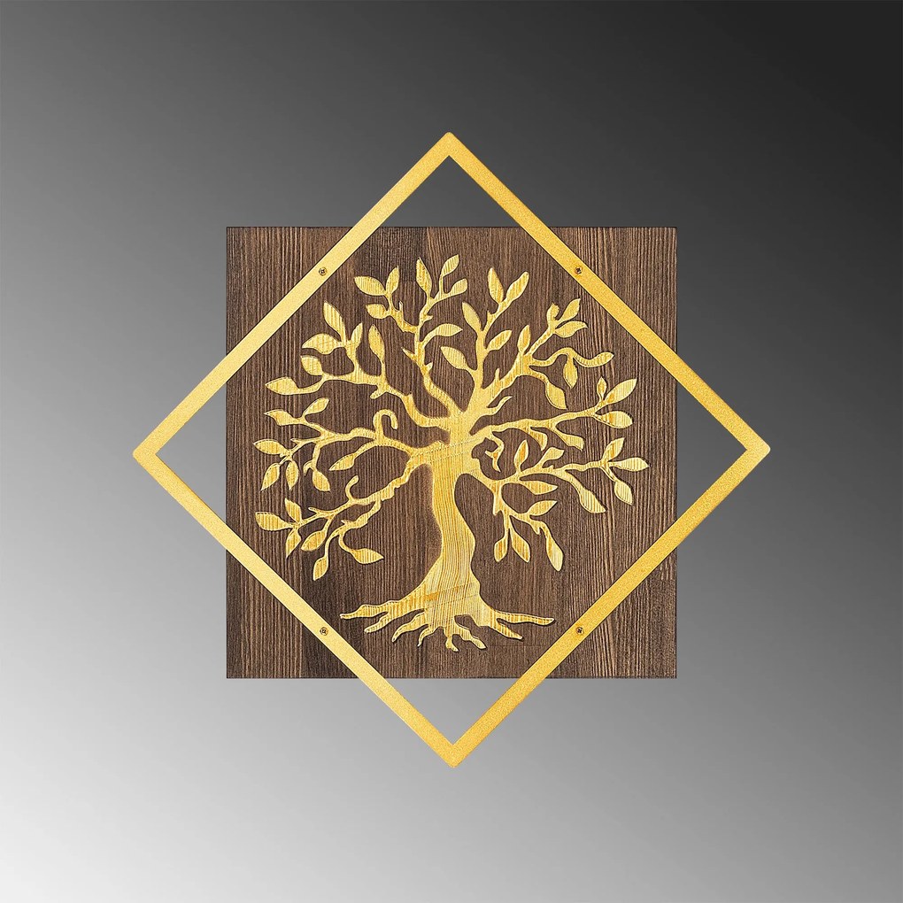 Acessório Decorativo de Parede Tree v2 – Nogueira e Dourado – 54 x 54