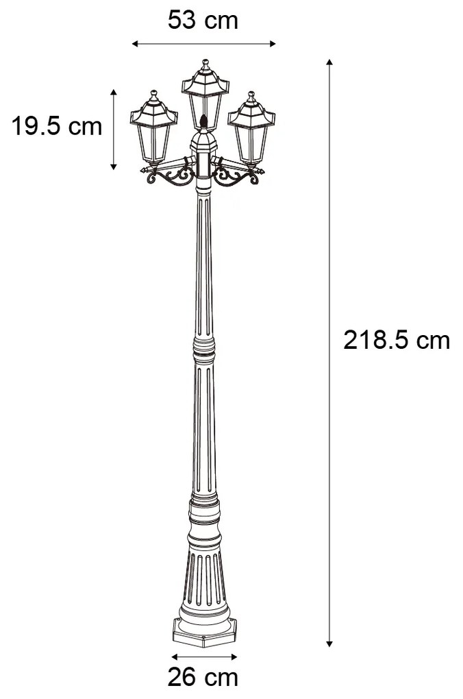 Poste de Exterior Clássico Preto 217cm IP44 - New Haven Hammered Clássico / Antigo