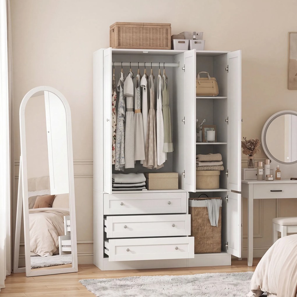 Guarda Roupa de Quarto, 120 x 50 x 176,5 cm, 4 Portas e 3 Gavetas, Branco