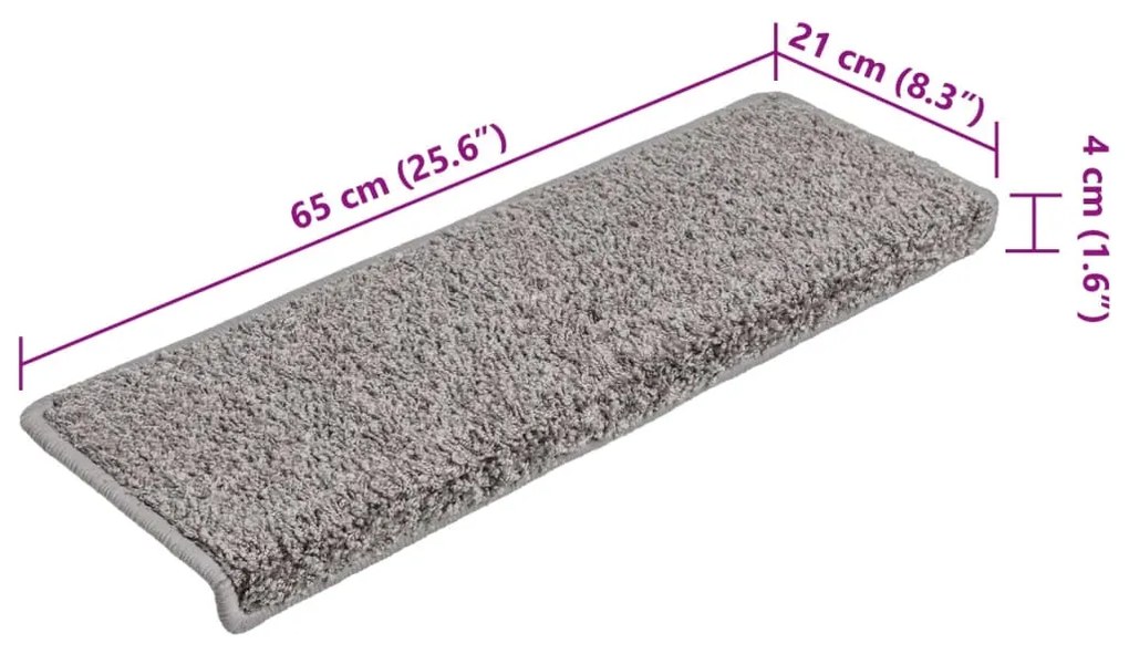 Tapete/carpete para degraus 15 pcs 65x21x4 cm cinzento