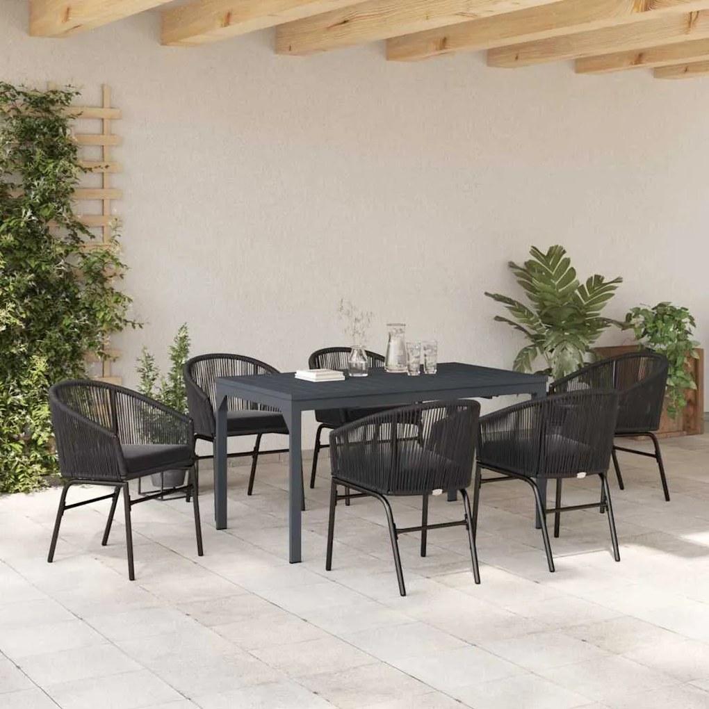 Conjunto de Jantar para o Jardim Manual 7 pcs Preto Grande