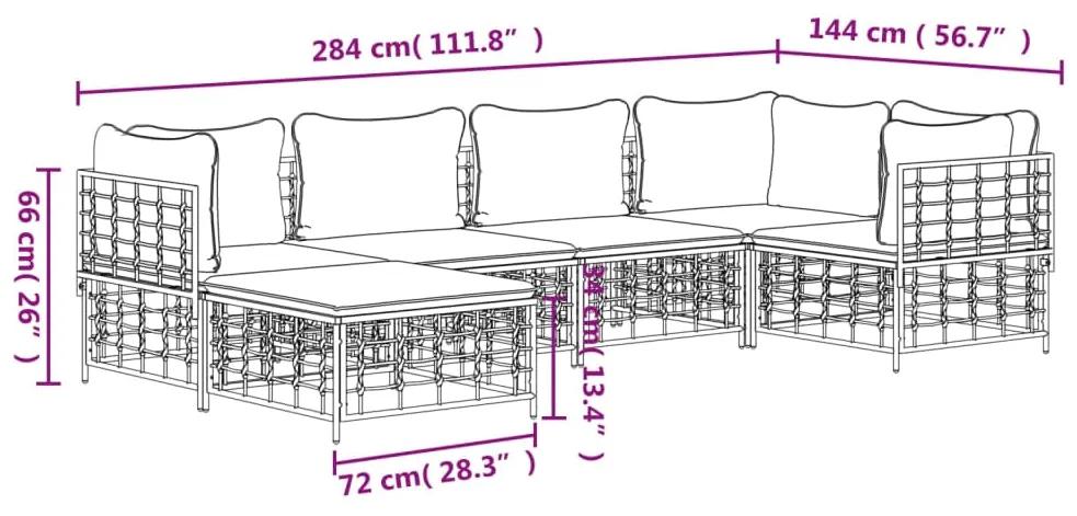 6 pcs conjunto lounge de jardim c/ almofadões vime PE antracite