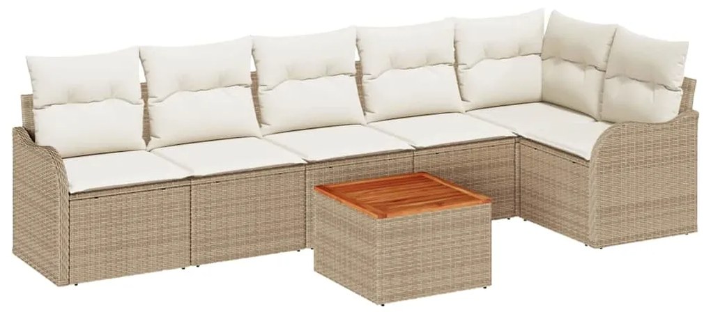 Sofá de Jardim Modular 7 Peças com Almofadas em Rattan Poly Bege e Acá