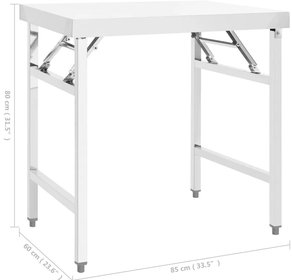 Mesa de trabalho de cozinha dobrável 85x60x80 cm aço inoxidável