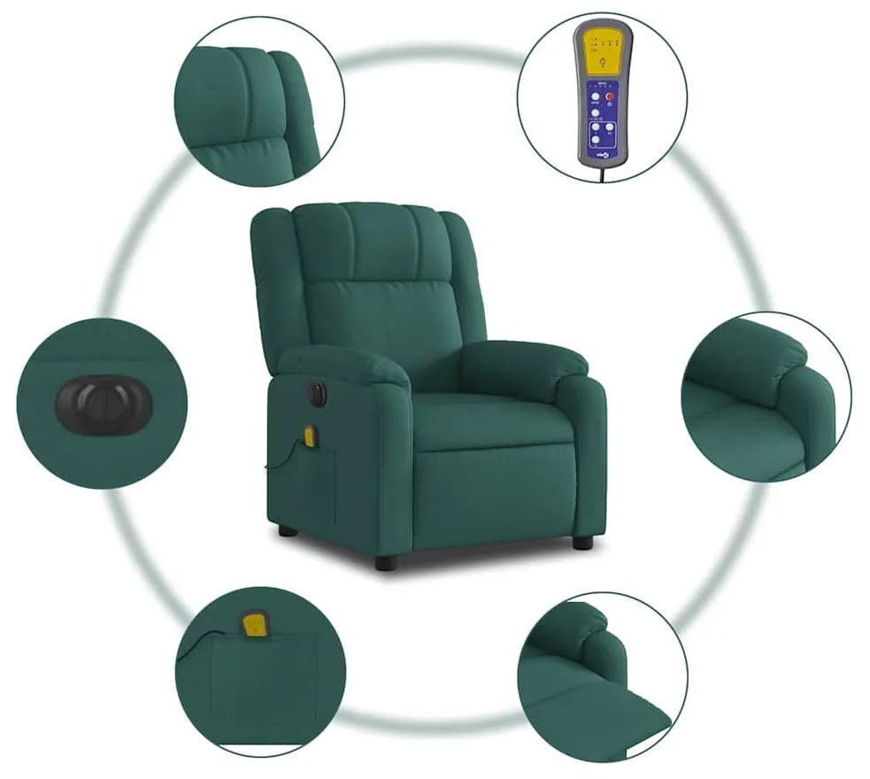 Poltrona reclinável de massagens elétrica tecido verde-escuro