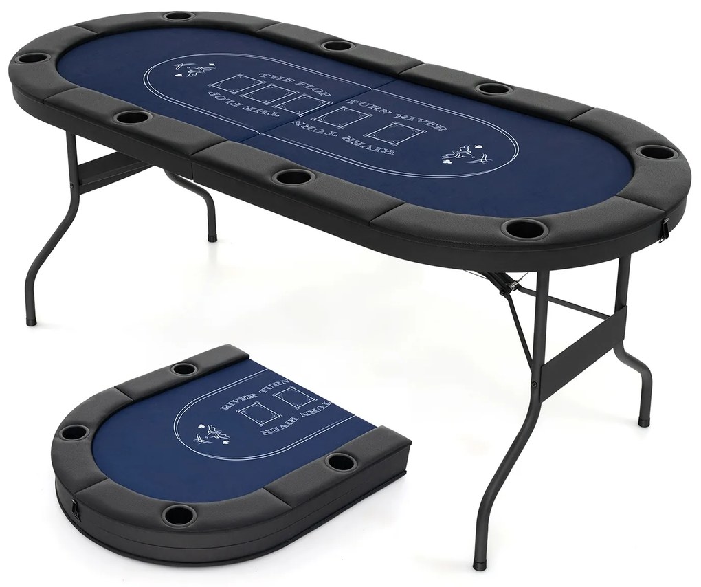 Mesa de pôquer dobrável de 1,8 m para jogo de lazer de cassino Blackjack Texas Hold'em - Azul