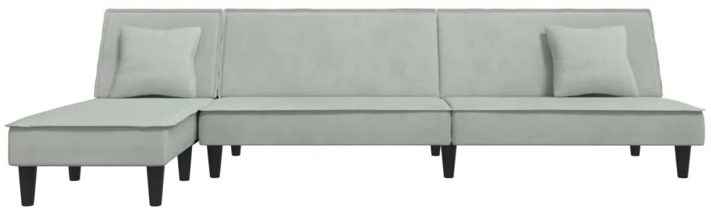 Sofá-cama em forma de L 255x140x70 cm veludo cinzento-claro