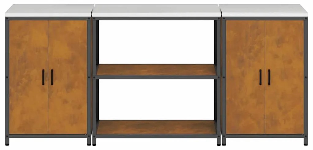 Conjunto de Armazenamento de Cozinha 3 pcs Ferro Enferrujado