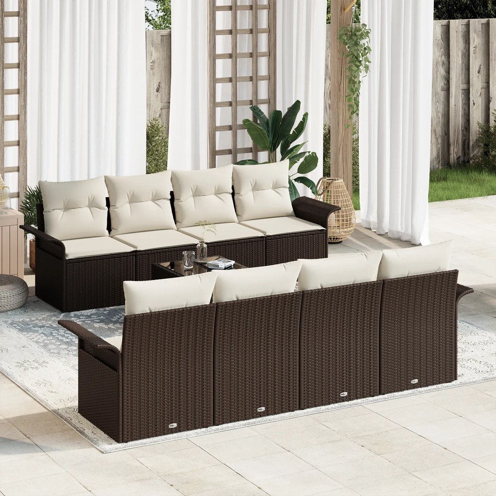 Conjunto de Sofá Jardim vidaXL de 9 Peças com Almofadas em Rattan Castanho