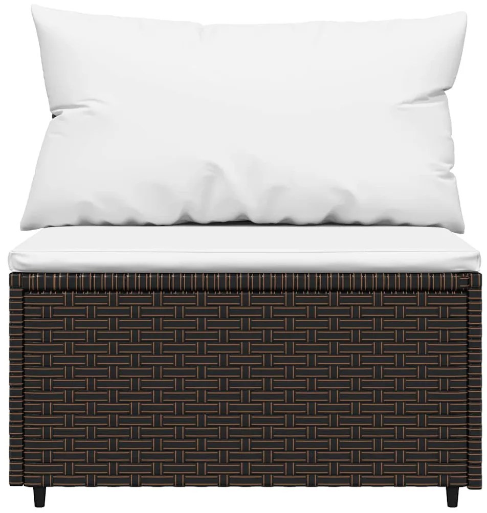 4 pcs conjunto lounge jardim c/ almofadões vime PE castanho