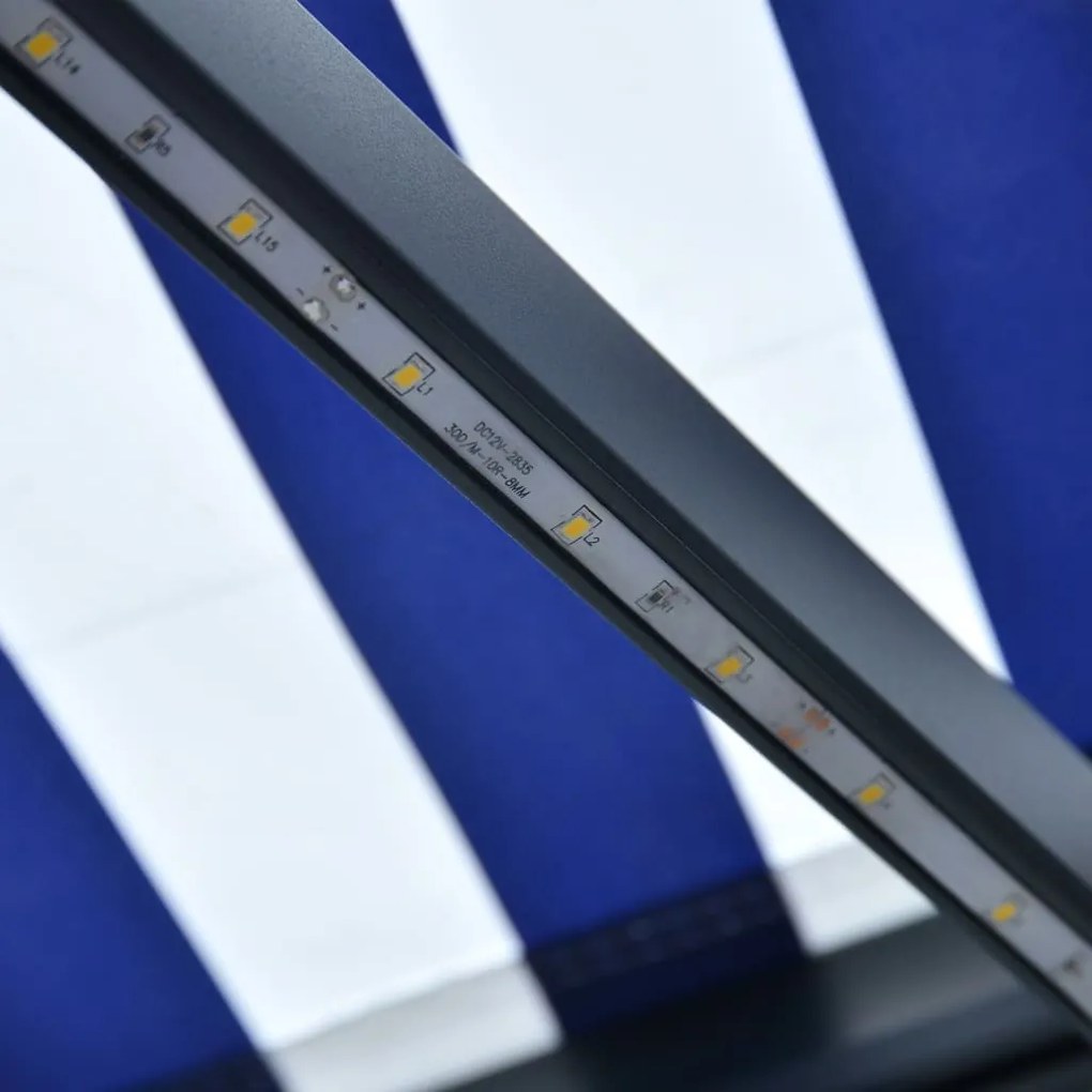 Toldo retrátil manual com LED 500x300 cm azul e branco