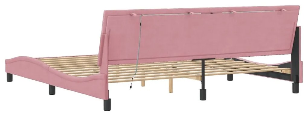 Estrutura de cama c/ luzes LED 200x200 cm veludo rosa