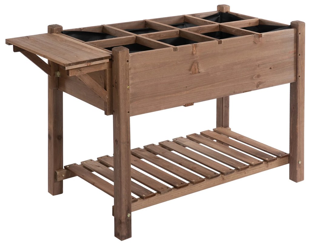 Outsunny Jardim Urbano Prateleiras Floreira Madeira Maciça Elevada Ervas 123x54x74 cm Castanho Resistente | Aosom Portugal