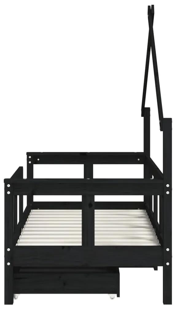 Estrutura cama infantil c/ gavetas 70x140 cm pinho maciço preto