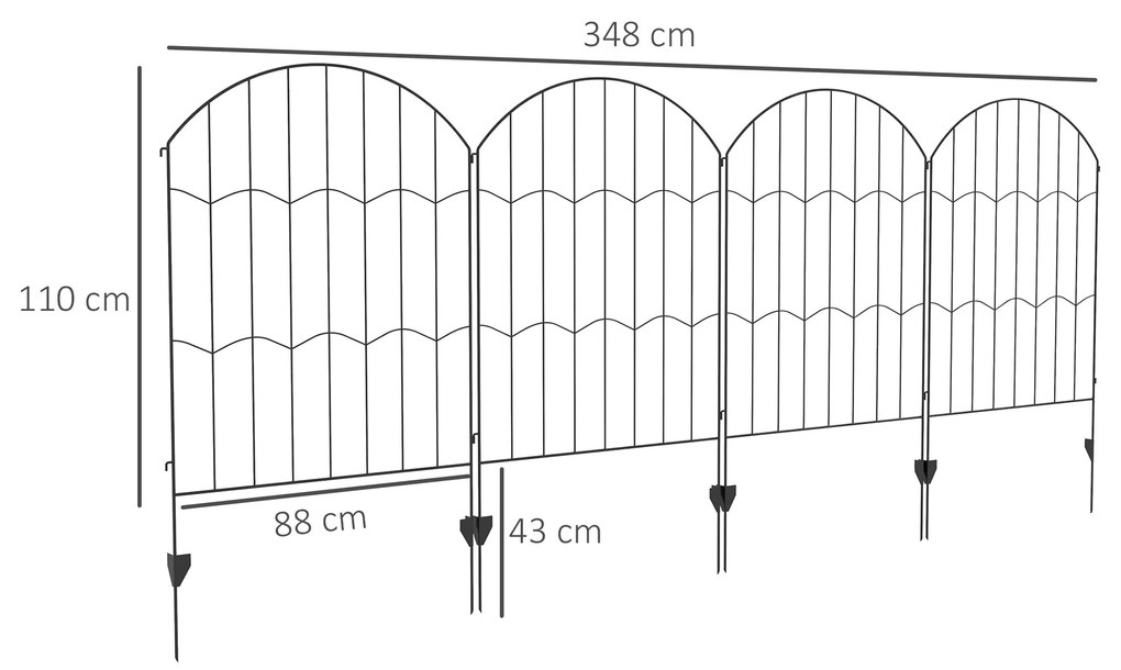 Outsunny Cerca de Jardim com 4 Painéis de 88x110 cm Cercas Decorativas