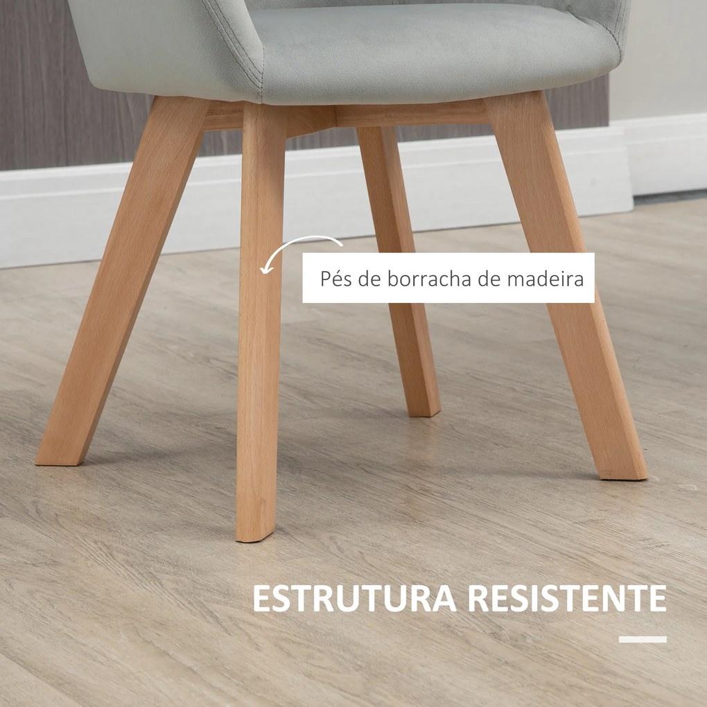 Cadeiras de Jantar Conjunto de 2 Estofadas em Veludo (MESA NÃO INCLUIDA) Encosto Médio Pés de Madeira para Sala de Jantar Cinza