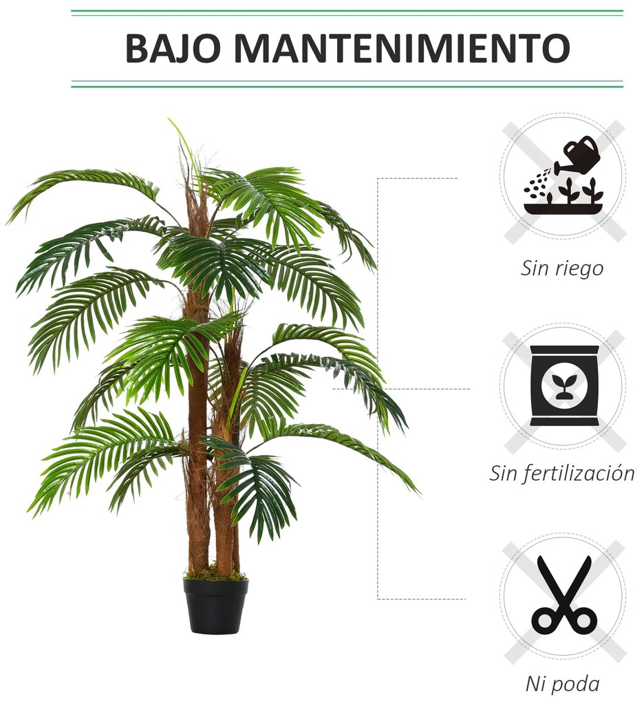 Outsunny Palmeira Artificial Planta Sintética de 120cm com Vaso 19 Fol