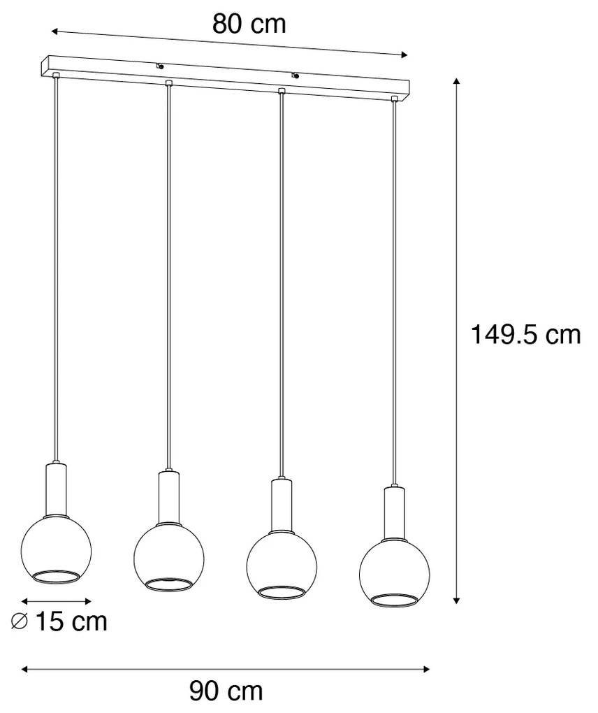 Candeeiro de suspensão Art Deco preto com vidro fumê 4 luzes - Josje Art Deco