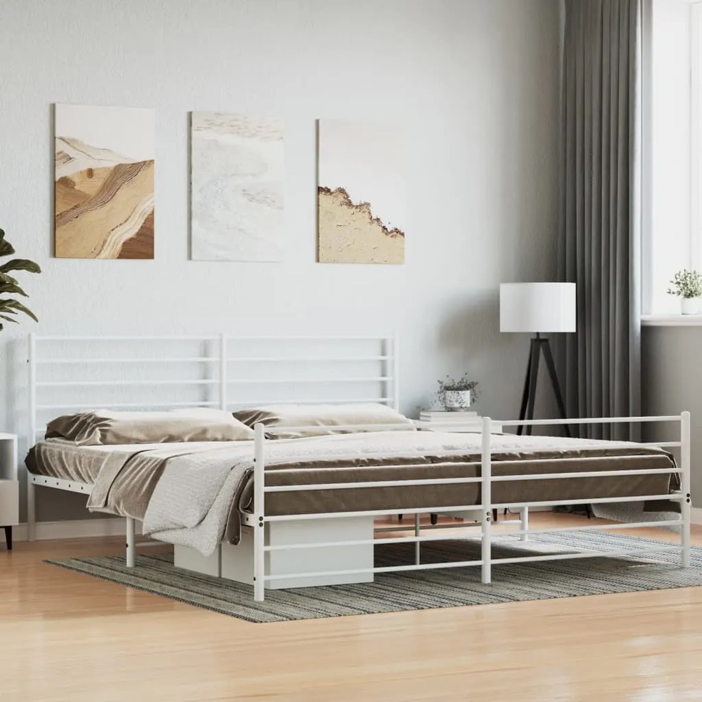 Estrutura de cama com cabeceira e pés 200x200 cm metal branco