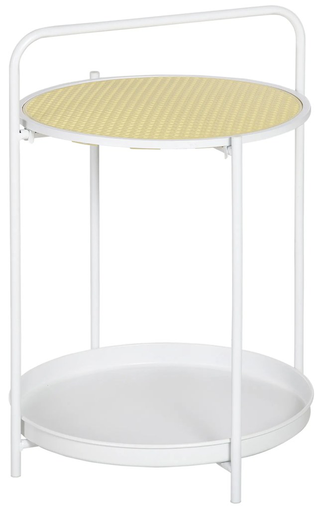 HOMCOM Mesa de Apoio com Prateleira de Vime Plástico Bandeja Removível e Alça Portátil 43,5x42,5x60cm Branco