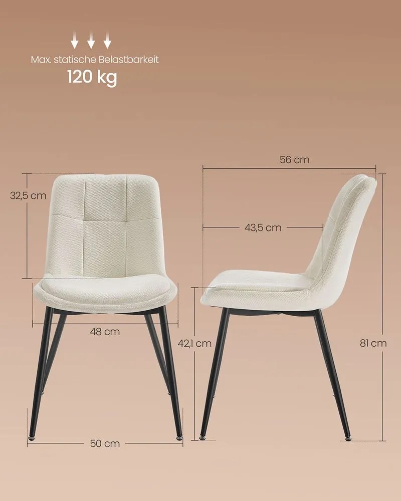 Conjunto de 2 cadeiras de sala de jantar com almofada dupla em branco creme